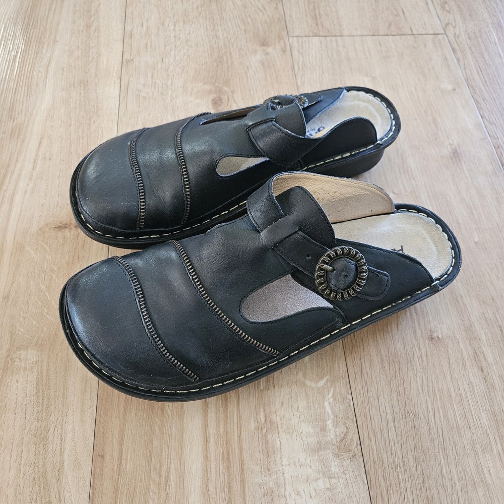 Alegria by PG Lite Shoes Womens 40 Mule Clogs Slip On Closed Toe Leather Black